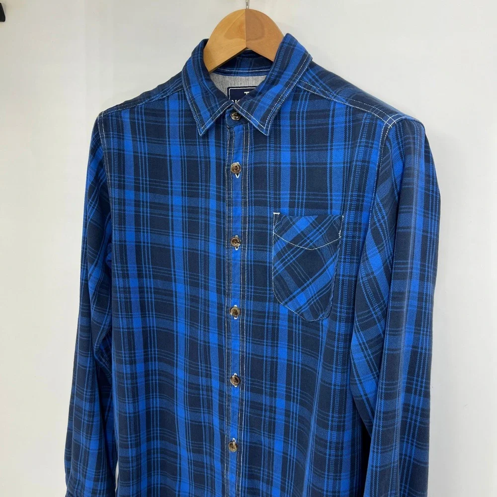 The North Face Mens Blue Plaid Flannel‎ Long Sleeve Button Down Shirt Small